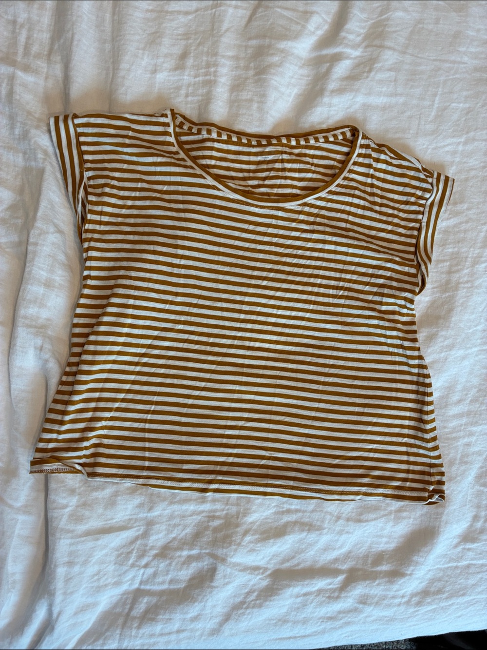 Garnet Hill Mustard and White Striped Short-Sleeve Tee